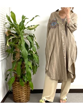 「トングサンダル」｜「アイテム（シャツワンピース）」を使った、suga_さん（レディース・159cm）の春コーディネート