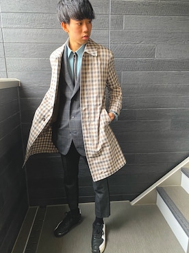 「アイテム（ステンカラーコート）」を使った、しゅんぺいさん（メンズ・175cm・20代）の春コーディネート