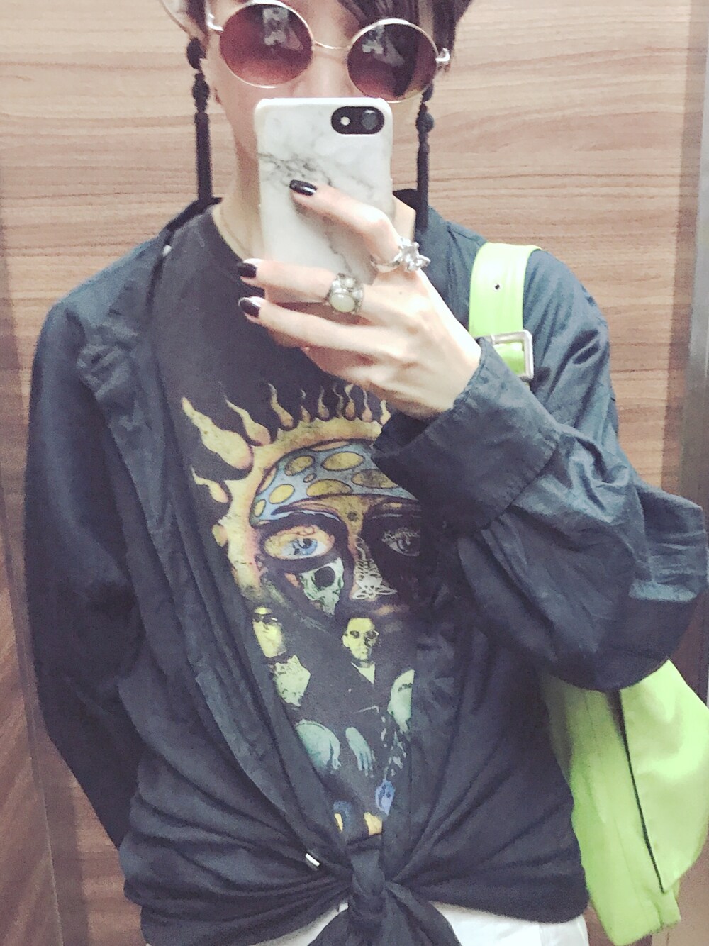 「マルタンマルジェラ、Martin Margiela、used、used mix、古着、古着MIX、e.m.(e.m.)」｜「MARTIN MARGIELAのアイテム（シャツ/ブラウス、ブラック系）」を使った、MMさん（レディース・165cm）の夏コーディネートの1枚目の写真
