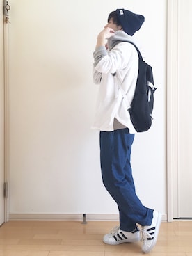 「JUNRED（ジュンレッド）のアイテム（ニットキャップ/ビーニー）」を使った、namekujiさん（メンズ・167cm）の春コーディネート
