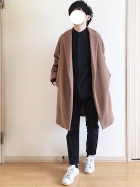 「COMME CA ISM（コムサイズム）のアイテム（チェスターコート）」を使った、namekujiさん（メンズ・166cm）の冬コーディネート