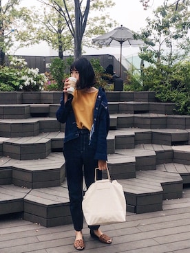 「ハイウエストストレートジーンズ」｜うえむら あやのさん（レディース・165cm）の春コーディネート