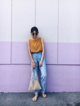 「URBAN RESEARCH DOORS（アーバンリサーチドアーズ）のサイドフリンジカットオフデニム（デニムパンツ）」を使った、うえむら あやのさん（レディース・165cm）の夏コーディネート