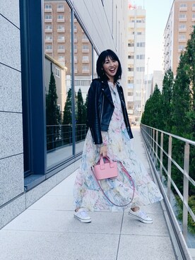 「TODAYFUL（トゥデイフル）のアイテム（ライダースジャケット）」を使った、うえむら あやのさん（レディース・165cm）の春コーディネート