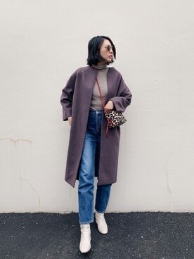 「VIS（ビス）のアイテム（ノーカラージャケット）」を使った、うえむら あやのさん（レディース・165cm）の冬コーディネート