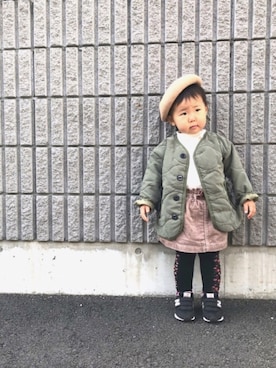「カーキアウター」｜「アイテム（ノーカラージャケット）」を使った、myuca5さん（レディース・156cm）の秋コーディネート