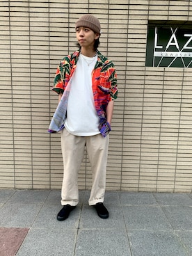 「レーヨンシャツ」｜「アイテム（スリッポン）」を使った、NAMIさん（メンズ・175cm）の夏コーディネート