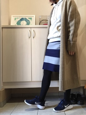 「ボーダースカート」｜「アイテム（ノーカラージャケット）」を使った、iccoさん（レディース・149cm）の冬コーディネート