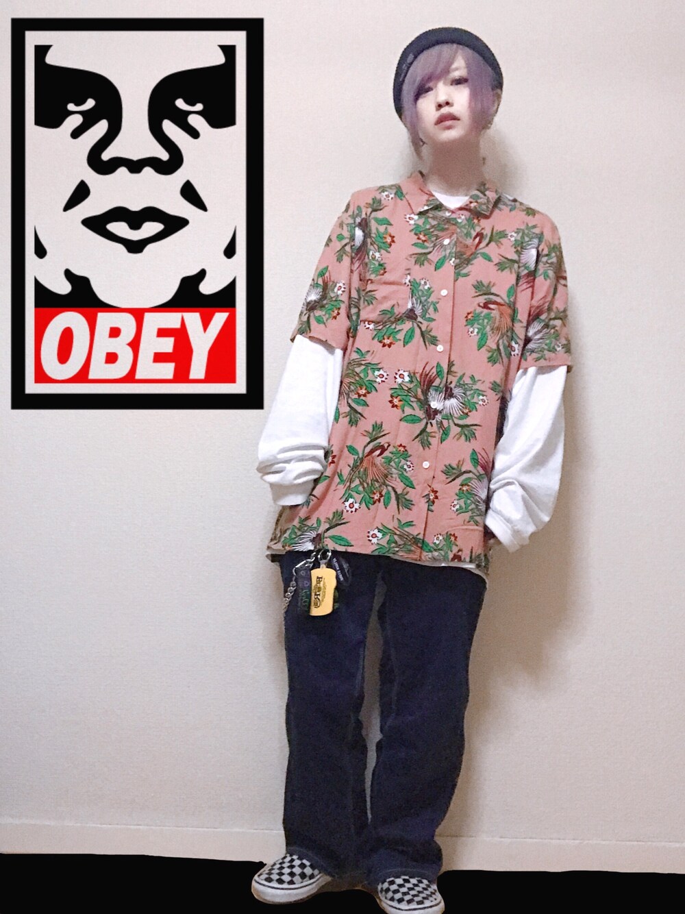 「暑い、fashion、coordinate」｜「OBEYのアイテム（シャツ/ブラウス、ピンク系）」を使った、観月さん（レディース・152cm）の夏コーディネートの1枚目の写真