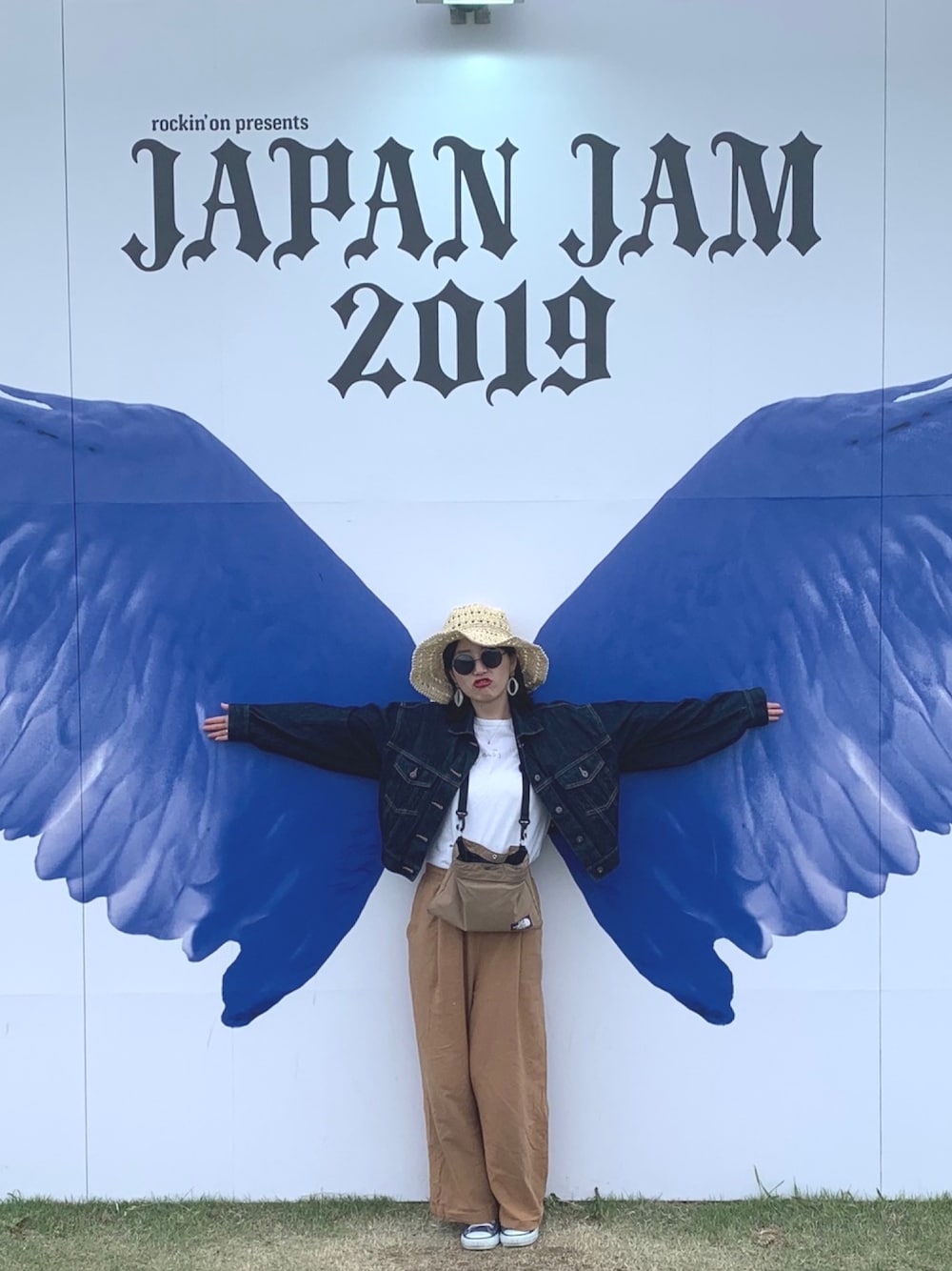 「フェスコーデ、フェススタイル、フェス」｜「Ocean Pacificのアイテム（ハット、ベージュ系）」を使った、ちゃんこさん（レディース・152cm）の春コーディネートの1枚目の写真