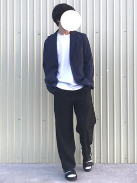 テーラードジャケットを使った ワイドパンツ 黒 のメンズ人気ファッションコーディネート Wear