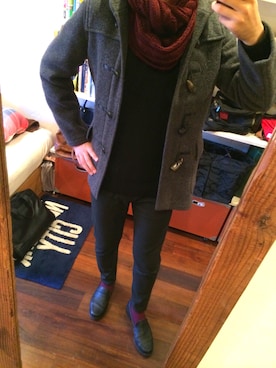 「スヌード」｜「アイテム（ダッフルコート）」を使った、ダニさん（メンズ・178cm）の冬コーディネート