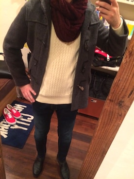 「スヌード」｜「アイテム（ダッフルコート）」を使った、ダニさん（メンズ・178cm）の冬コーディネート