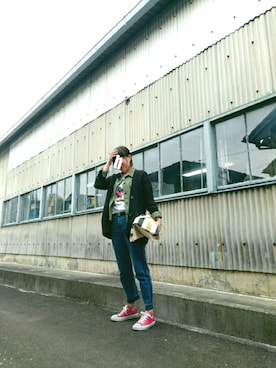 「ミッキーT」｜「アイテム（ミリタリージャケット）」を使った、haribooさん（レディース・161cm）の春コーディネート