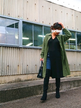 「スリットニット」｜「アイテム（シャツワンピース）」を使った、haribooさん（レディース・161cm）の秋コーディネート
