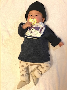 「Another Edition（アナザーエディション）のアイテム（帽子）」を使った、TaRo Izhrさん（キッズ・70cm）の冬コーディネート