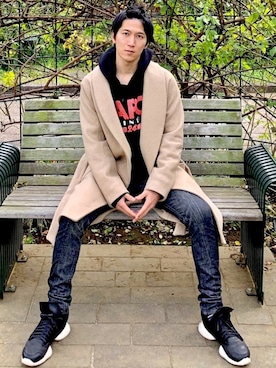 「A.P.C.（アーペーセー）のアイテム（チェスターコート）」を使った、5-keyさん（メンズ・172cm）の冬コーディネート