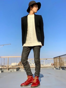 「アイテム（ハット、ブラウン系）」を使った、5-keyさん（メンズ・172cm）の秋コーディネート