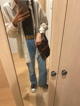 「LOUIS VUITTON（ルイヴィトン）のアイテム（ショルダーバッグ、ブラウン系）」を使った、mさん（レディース・152cm）の春コーディネート