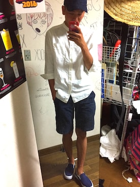 「アイテム（スリッポン、ブルー系）」を使った、taiga さん（メンズ・176cm）の春コーディネート