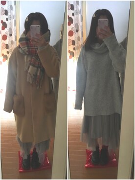 「Another Edition（アナザーエディション）のアイテム（チェスターコート）」を使った、ska-iさん（レディース・153cm）の冬コーディネート