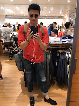 「URBAN RESEARCH（アーバンリサーチ）のアイテム（ローファー）」を使った、青木道孝さん（メンズ・178cm）の夏コーディネート