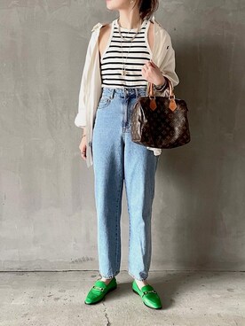 「アイテム（ローファー、グリーン系）」を使った、ari_undyedさん（レディース・156cm）の夏コーディネート