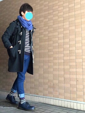 「靴下チラ見せ」｜「アイテム（ダッフルコート）」を使った、shogo🎩さん（メンズ・167cm）の冬コーディネート