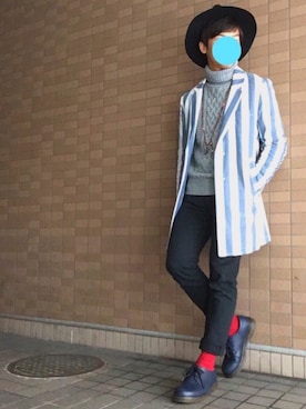 「靴下チラ見せ」｜「アイテム（チェスターコート）」を使った、shogo🎩さん（メンズ・167cm）の冬コーディネート