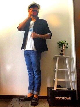 「ロールアップ」｜「アイテム（ノーカラージャケット）」を使った、shogo🎩さん（メンズ・167cm）の春コーディネート