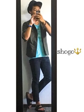 「GU（ジーユー）の（GU）スキニーフィットジーンズ（MEN ⁄ ジーンズ）」を使った、shogo🎩さん（メンズ・167cm）の夏コーディネート