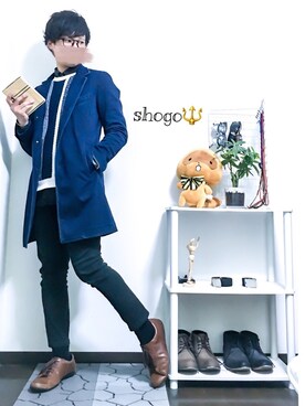 「GU（ジーユー）の（GU）スキニーフィットジーンズ（MEN ⁄ ジーンズ）」を使った、shogo🎩さん（メンズ・167cm）の冬コーディネート