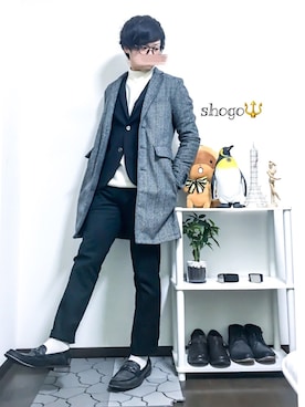 「improves（インプローブス）のアイテム（チェスターコート）」を使った、shogo🎩さん（メンズ・167cm）の冬コーディネート