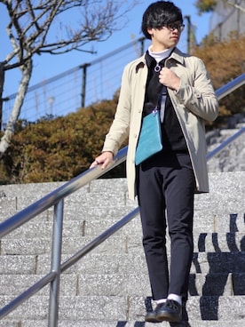 「Avail（アベイル）のアイテム（ステンカラーコート）」を使った、shogo🎩さん（メンズ・167cm）の冬コーディネート