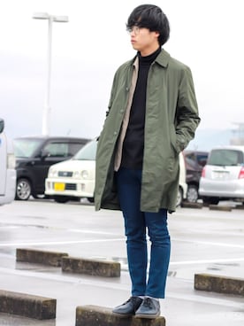 「タートルネックカットソー」｜「アイテム（ステンカラーコート）」を使った、shogo🎩さん（メンズ・167cm）の冬コーディネート