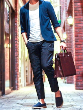 「Right-on（ライトオン）のアイテム（テーラードジャケット）」を使った、shogo🎩さん（メンズ・168cm）の夏コーディネート