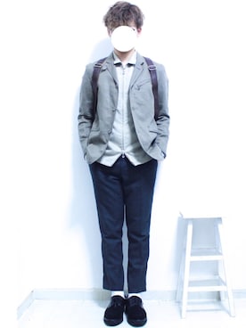 「アイテム（テーラードジャケット、ブラウン系）」を使った、shogo🎩さん（メンズ・167cm）の春コーディネート