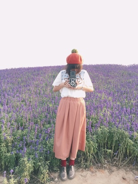 「flower」｜「アイテム（ハンチング/ベレー帽）」を使った、PuddingTsaiさん（レディース・160cm）の冬コーディネート