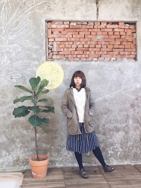 「MANGO（マンゴ）のアイテム（シャツワンピース）」を使った、PuddingTsaiさん（レディース・160cm）の冬コーディネート