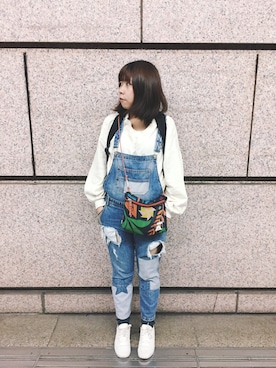 「MANGO（マンゴ）のアイテム（サロペット/オーバーオール）」を使った、PuddingTsaiさん（レディース・160cm）の冬コーディネート