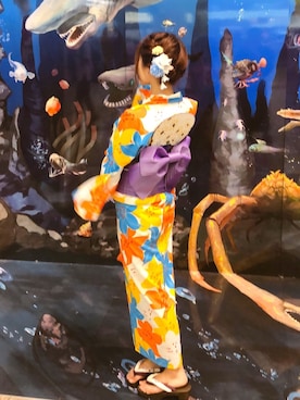 「アイテム（浴衣、オレンジ系）」を使った、maple-chanさん（レディース・155cm）の夏コーディネート