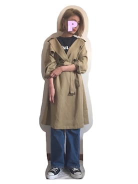 「ロックT」｜「アイテム（トレンチコート）」を使った、ぱぱぱさん（レディース・161cm）の秋コーディネート