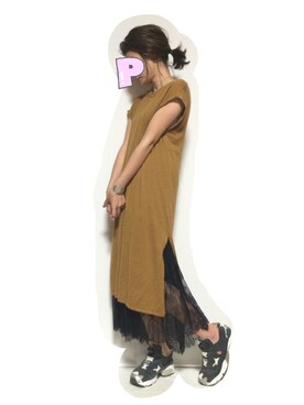 「FREE'S MART（フリーズマート）のアイテム（チュニック）」を使った、ぱぱぱさん（レディース・161cm）の夏コーディネート