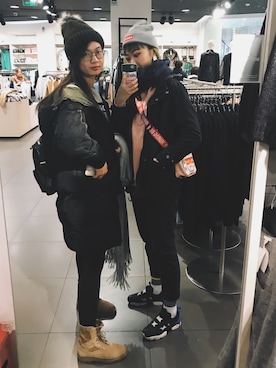 「MONKI（モンキ）のアイテム（マフラー）」を使った、モウさん（レディース・176cm）の冬コーディネート