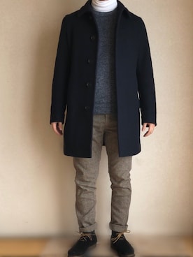 「BEAUTY&YOUTH UNITED ARROWS」｜「アイテム（ステンカラーコート）」を使った、444さん（メンズ・169cm）の冬コーディネート
