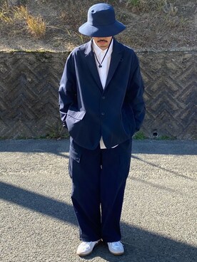 「STUDIO NICHOLSON（スタジオニコルソン）のアイテム（帽子）」を使った、キーパーさん（メンズ・173cm）の冬コーディネート