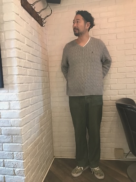 「アイテム（カーゴパンツ）」を使った、向後　聡史さん（メンズ・187cm）の冬コーディネート