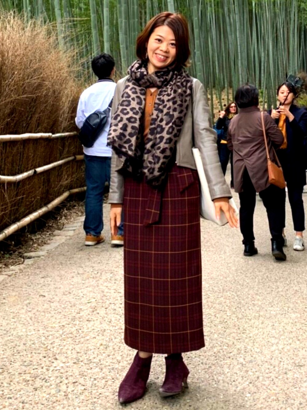 「kyoto、秋コーデ、プチ旅行、嵐山」｜「allurevilleのグレンチェックハイウエストリボンスカート（スカート、ブラウン系）」を使った、Saki Nishikioriさん（レディース・150cm）の秋コーディネートの1枚目の写真