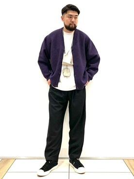 メンズのニット セーター パープル 紫色系 コーディネート Zozotown