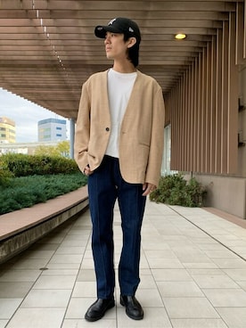 「JOURNAL STANDARD relume（ジャーナルスタンダード　レリューム）のアイテム（ノーカラージャケット）」を使った、JOURNAL STANDARD relumeさん（メンズ・170cm）の春コーディネート